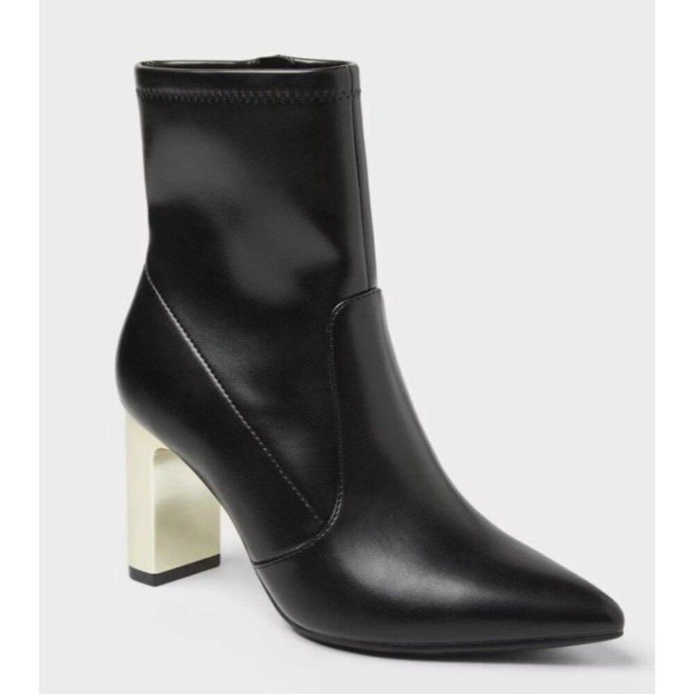 Women’s Sienna Low Shaft Heeled Black & Gold Boots with Memory Foam Insole 6.5